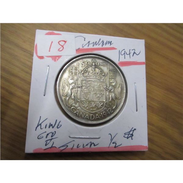 1942 CANADA KING GEORGE VI SILVER HALF DOLLAR