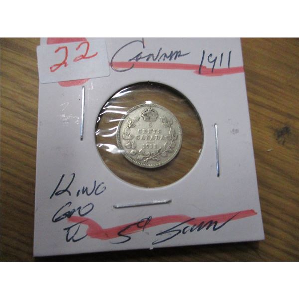 1911 CANADA KING GEORGE V SILVER FIVE CENT
