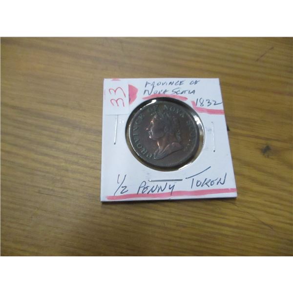 1832 PROVINCE OF NOVA SCOTIA HALF PENNY TOKEN