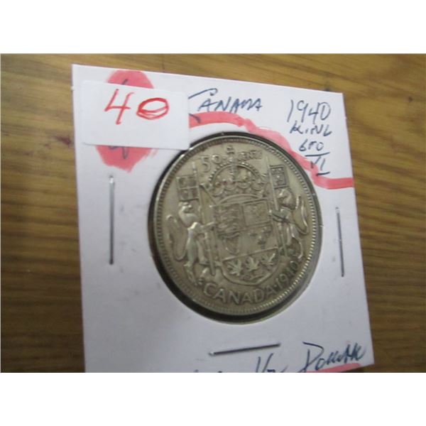 1940 CANADA KING GEORGE VI SILVER HALF DOLLAR