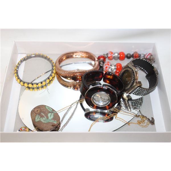 LOT OF ASSORTED JEWELRY, WATCHES AND
