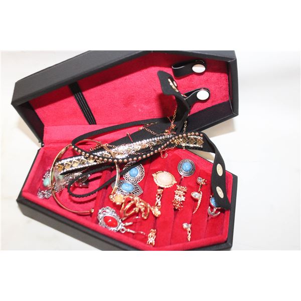 VAMPIRE COFFIN JEWELRY BOX FULL OF JEWELRY