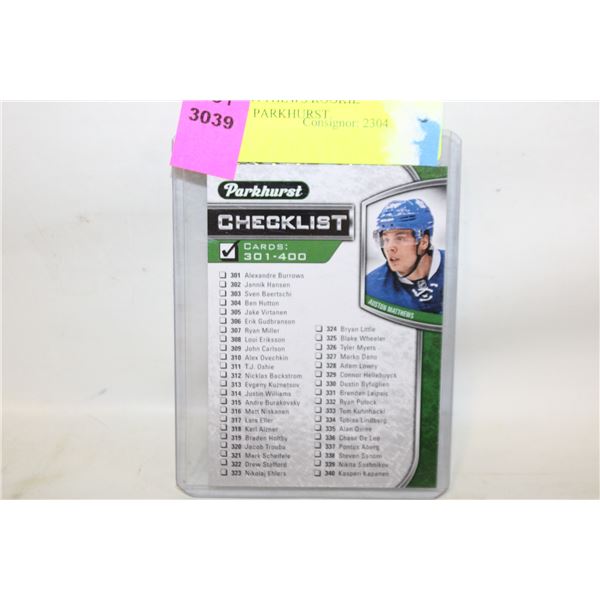 AUSTON MATTHEWS ROOKIE CHECKLIST PARKHURST