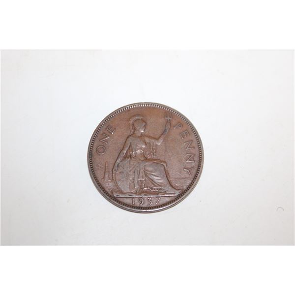 1937 LARGE BRONZE UK ONE PENNY