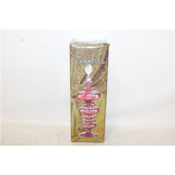 HAND CRAFTED PERFUME BOTTLE- PINK GUILDED GLASS