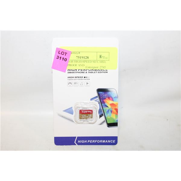 NEW 128GB HIGH-SPEED SD CARD, WATERPROOF AND