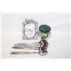 Image 1 : PEWTER QUARTZ CLOCK, 6 SPOONS AND