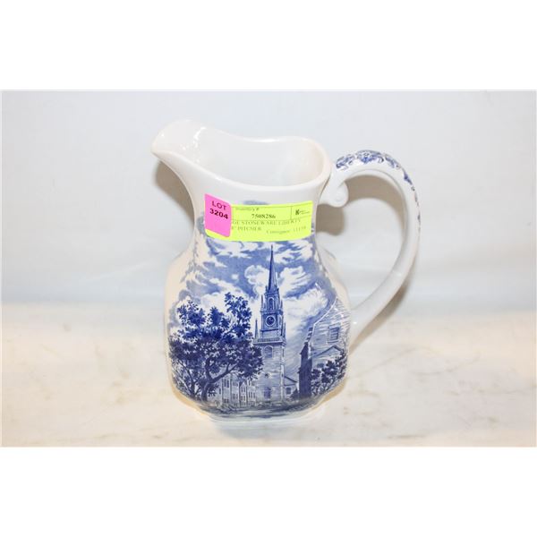 VINTAGE STONEWARE LIBERTY BLUE 8" PITCHER