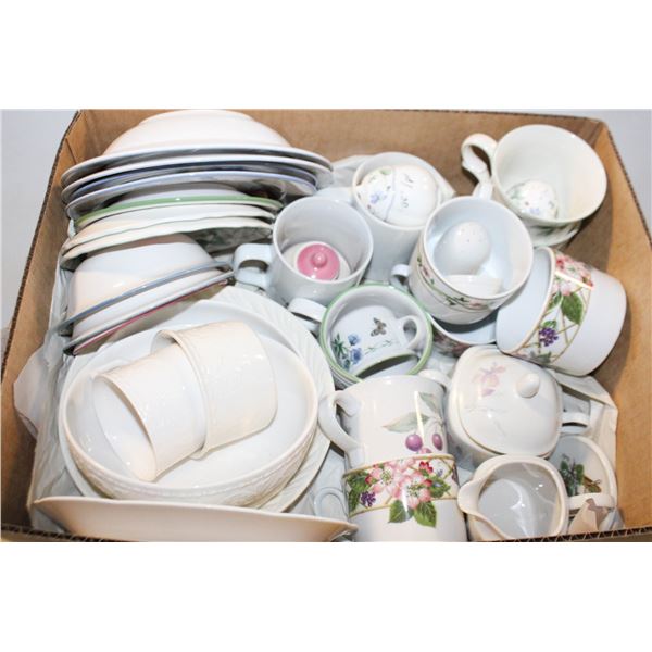 DECORATIVE STONEWARE DISHES- BOX LOT ASSORTED