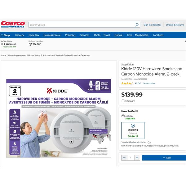 2 PACK KIDDE HARDWIRED SMOKE+CARBON MONOXIDE ALARM