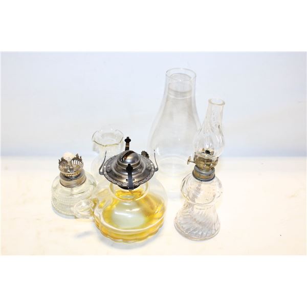 ANTIQUE GLASS OIL LAMPS- ASSORTED SIZES