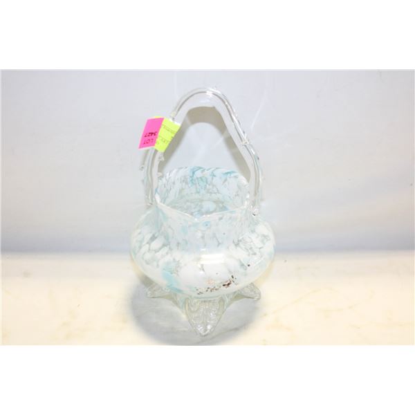 VINTAGE ART GLASS BASKET/BAG SPECKLED