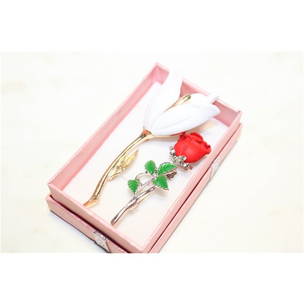 NEW 2 FLOWER BROOCHES 2”X1.3”