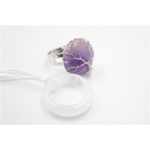 #245- NATURAL AMETHYST &   CLEAR QZ RING 2 PCS