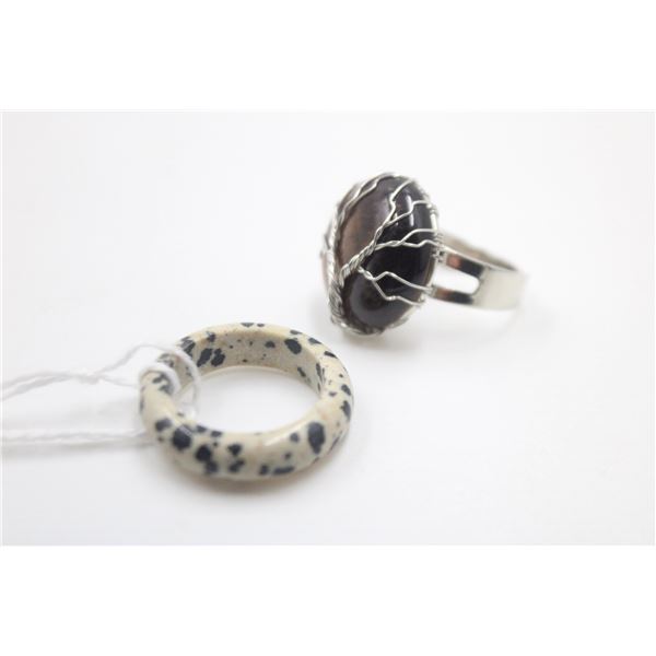 #233- NATURAL TIGER EYE & SPORT JASPER   RING  2PC