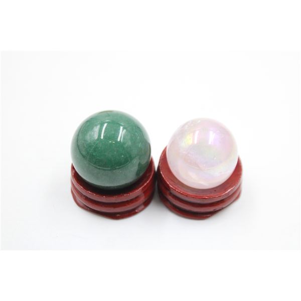 #216-NATURAL GREEN AVENTURINE & AURA QZ SPHERE BAL