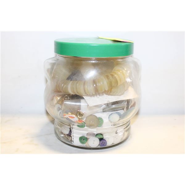 GLASS JAR WITH ASSORTED BUTTONS