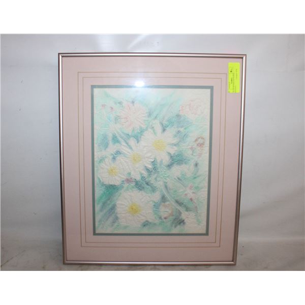 B. BLAIS SIGNED 3-D FLORAL EMBOSSED