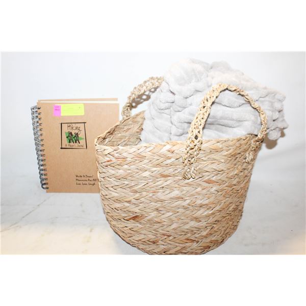 GREY THROW BLANKET WITH HIKING JOURNAL IN