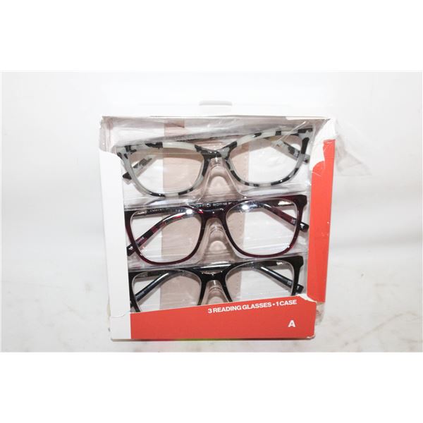 FOSTER GRANT 3 READING GLASSES, 1 CASE, +3.00 LDS
