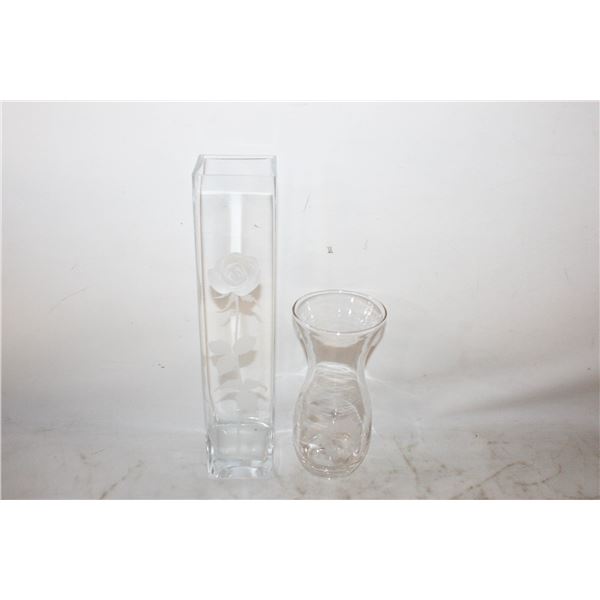 VINTAGE ETCHED GLASS VASES ASSORTED