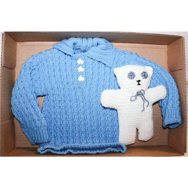 NEW HAND-KNITTED BLUE TODDLER SWEATER &