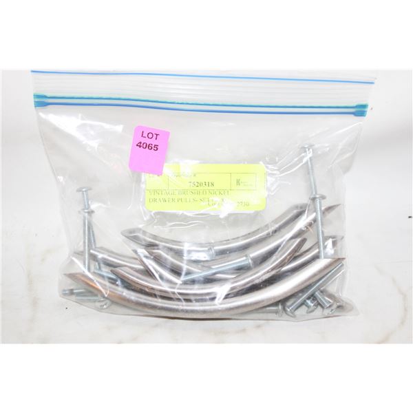 VINTAGE BRUSHED NICKEL DRAWER PULLS- SET OF 8