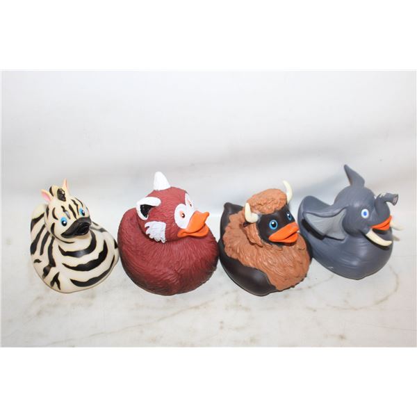 4 ANIMAL THEMED RUBBER "DUCKIES"