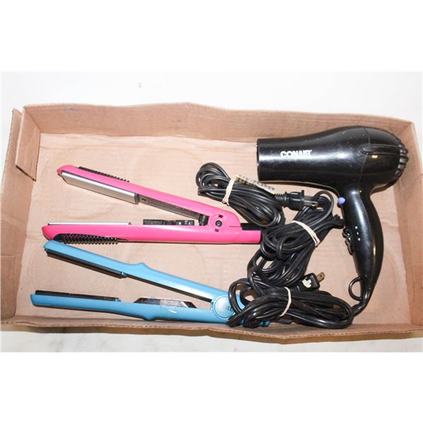 2 FLAT IRONS PLUS HAIR DRYER