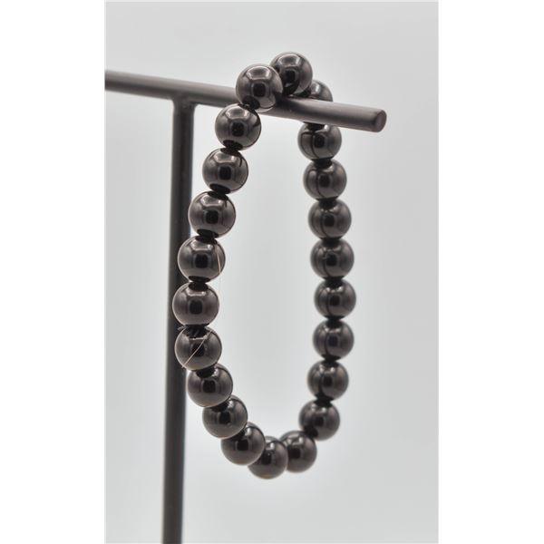 #98- NATURAL BLACK OBSIDIAN BEAD BRACELET 8MM/75"