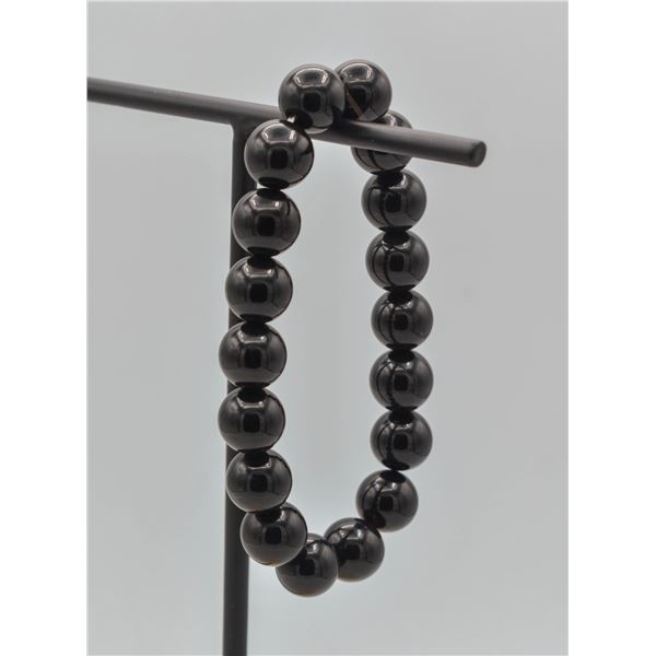 #96- NATURAL BLACK OBSIDIAN BEAD BRACELET 10MM/75"