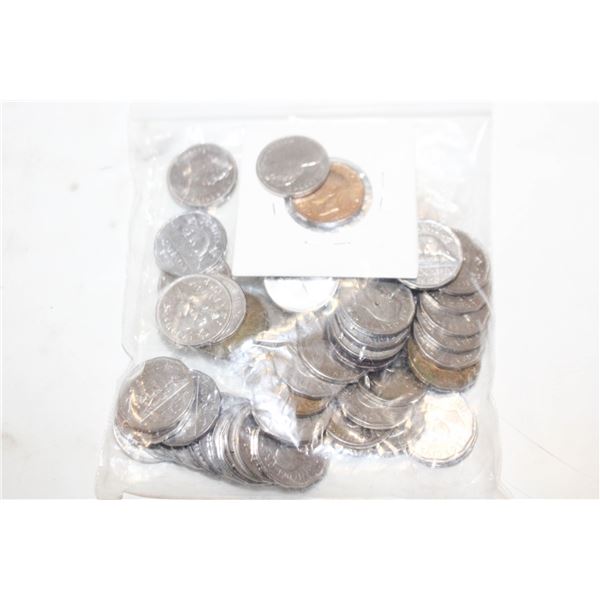 BAG OF VARIOUS CANADIAN 5 CENT COINS