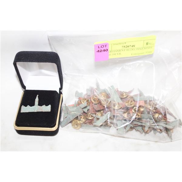 45 PARLIAMENT BLDG. PINS MADE FROM 100 YR.