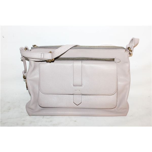 FOSSIL LEATHER TAUPE PURSE 12"X9"