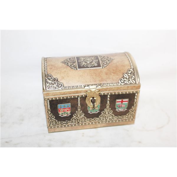 VINTAGE PROVINCIAL "COAT OF ARMS" TIN CHEST