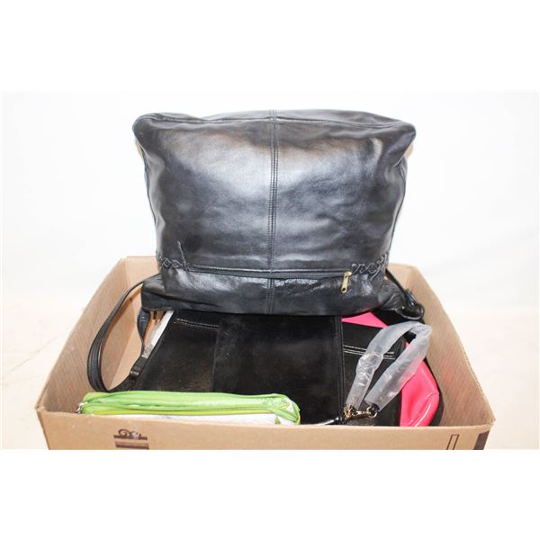 12 INCH X 11 INCH BLACK LEATHER PURSE & MANY MORE