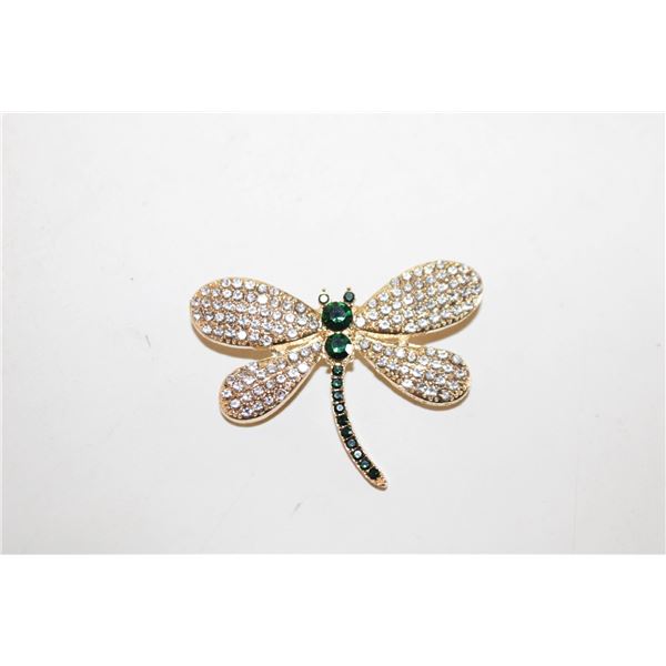 CLEAR & GREEN CRYSTAL DRAGONFLY BROOCH