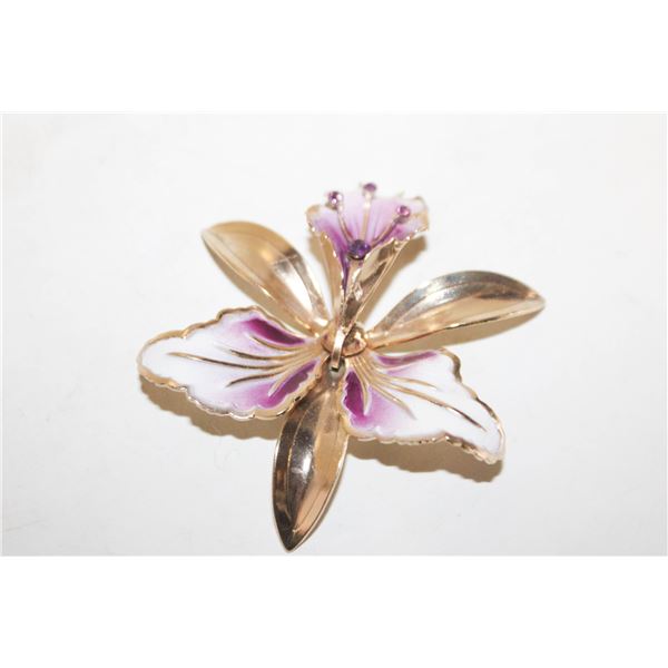 VTG. HANDPAINTED ORCHID BROOCH C. 1950
