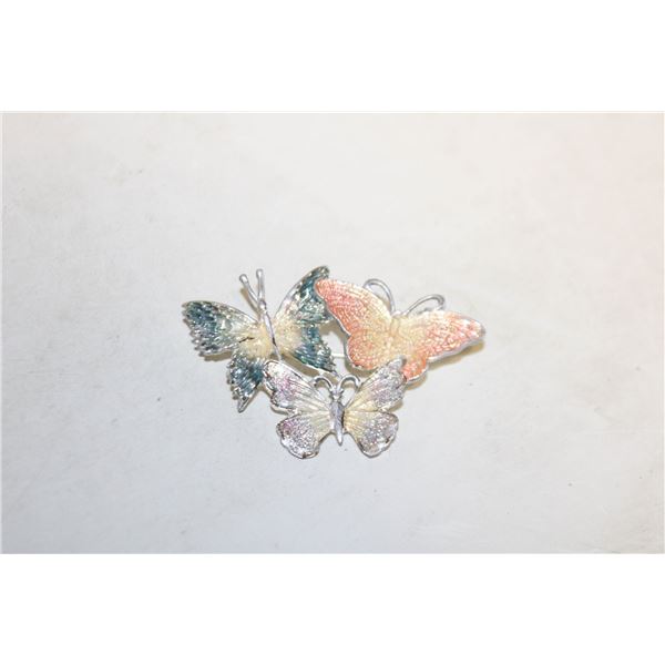 3 TONE ENAMEL 3 BUTTERFLIES BROOCH C. 1960’S –