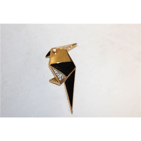 VINTAGE GEOMETRIC BIRD BROOCH ART DECO C. 1980