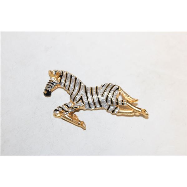TWO TONE ENAMEL ZEBRA BROOCH