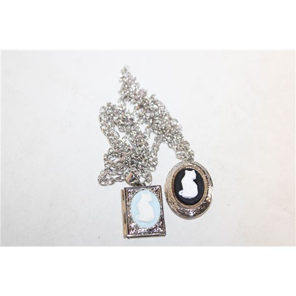 TWO NEW KITTY LOCKET NECKLACES