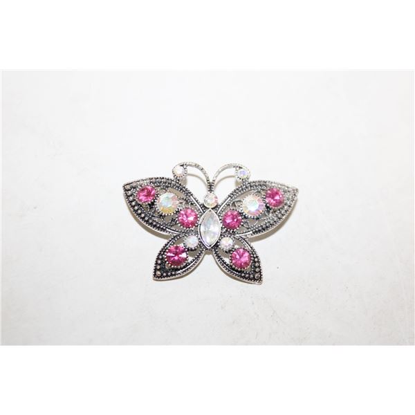 IRIDESCENT & PINK RHINESTONE BUTTERFLY BROOCH