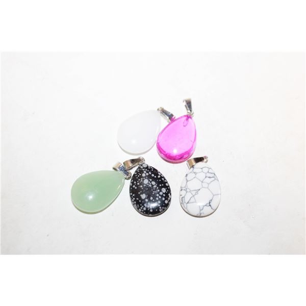 5  TEARDROP PENDANTS, NATURAL STONES, HEALING