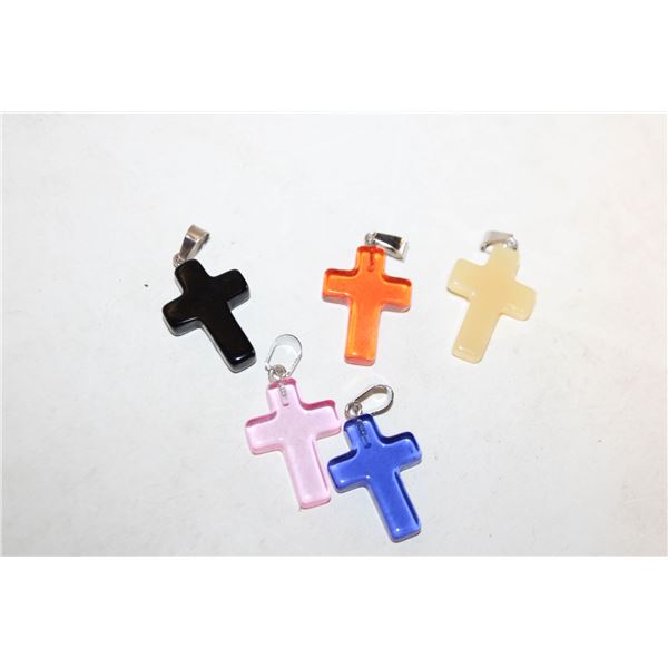 5 CROSS SHAPED PENDANTS NATURAL STONES, HEALING