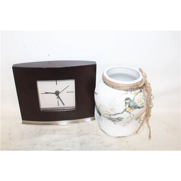MCM WOODEN DESK CLOCK & 10" GINGER JAR