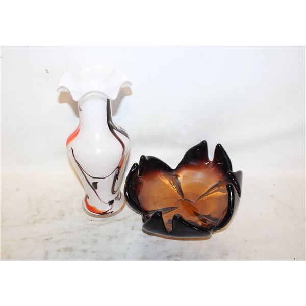 VINTAGE MURANO AMBER GLASS BOWL,