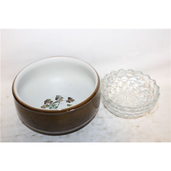 FOSTORIA AMERICAN CRYSTAL BOWL & DENBY SHAMROCK