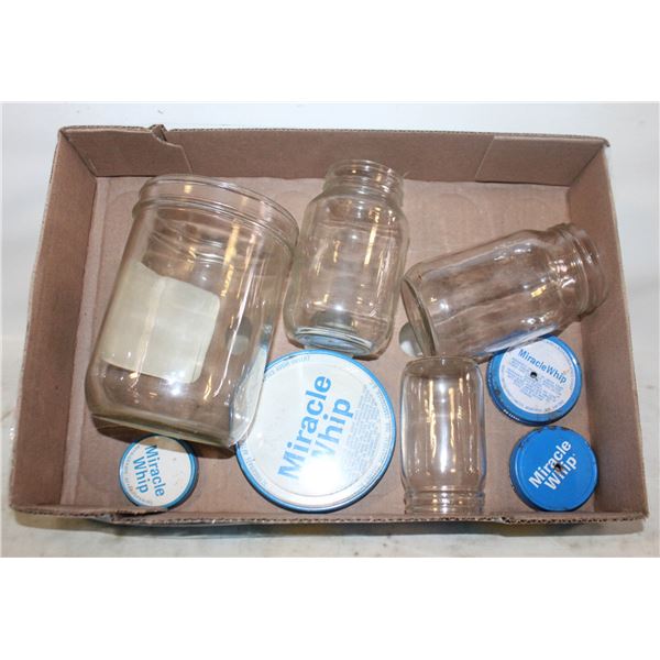MIRACLE WHIP GLASS JARS WITH METAL LIDS