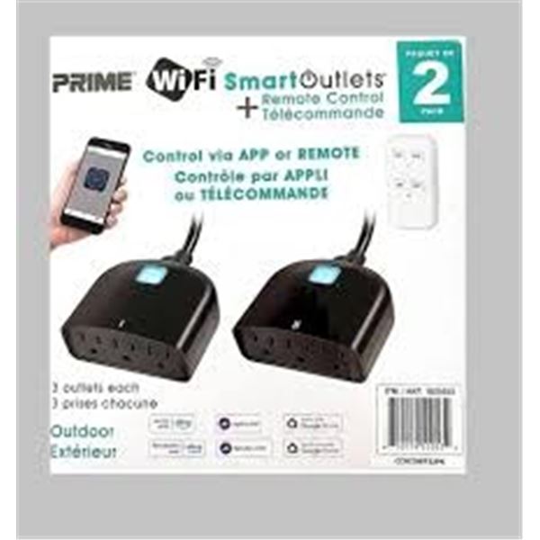 NEW 2 PK PRIME WIFI SMART OUTLETS & REMOTE CONTROL